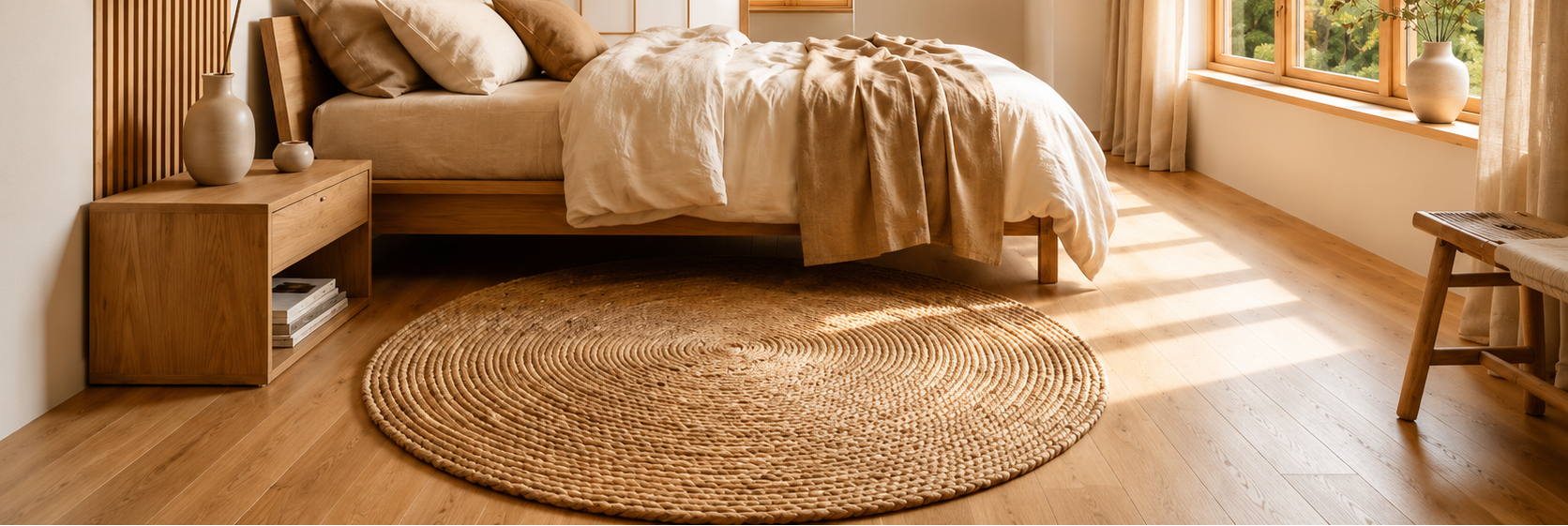Collectie vloerkleden in natuurlijke materialen voor een Japandi en minimalistisch interieur