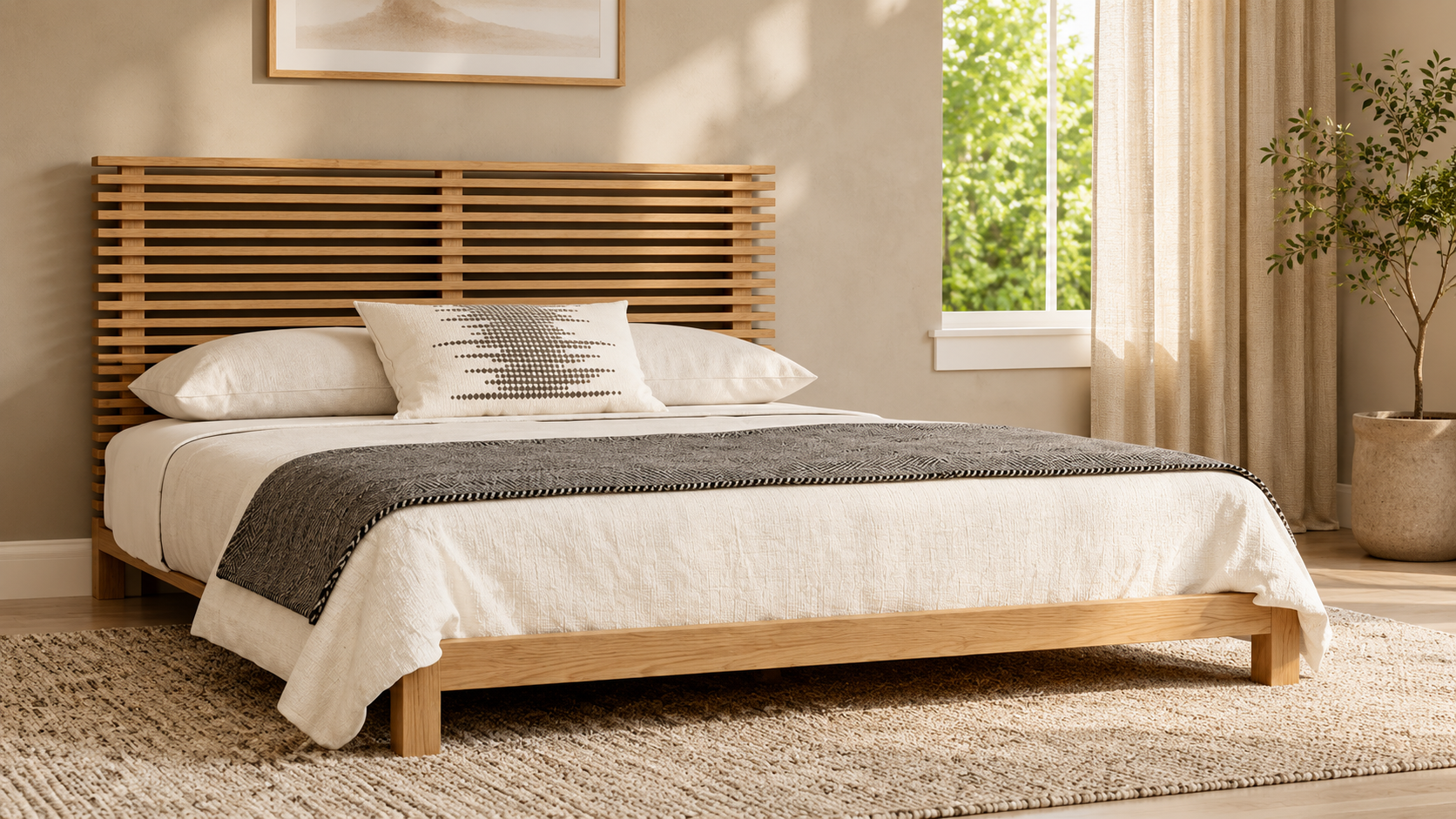 Collectie houten bedden in Japandi stijl voor een rustige en natuurlijke slaapkamer