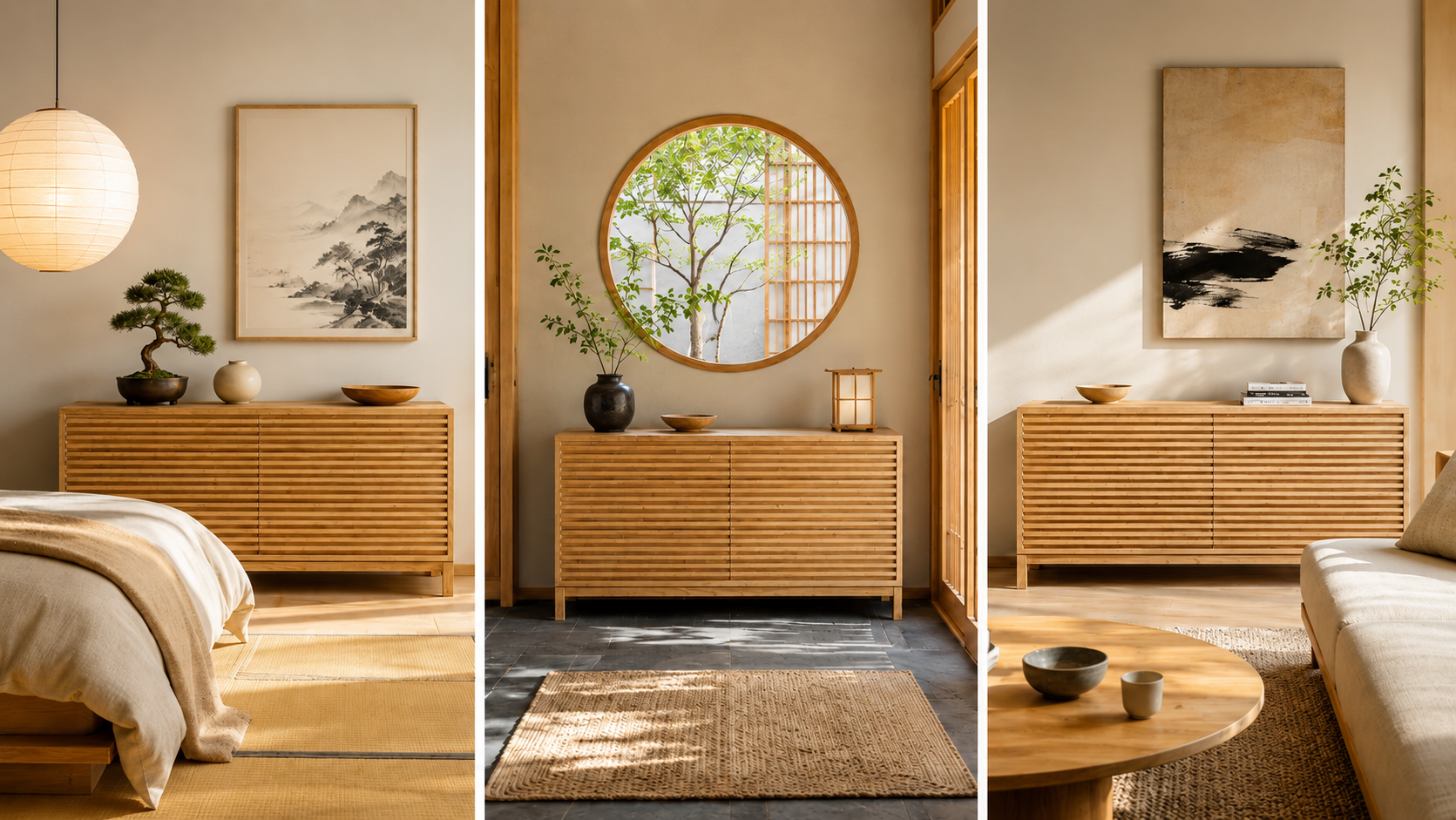 Houten Japandi dressoirs, kasten en ladekasten voor een rustig en minimalistisch interieur