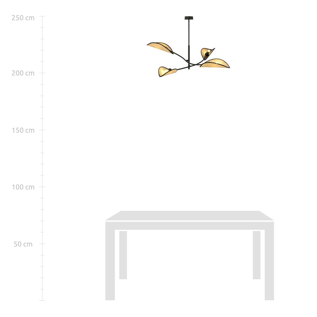 Afmetingen van LOTUS 4 hanglamp boven een eettafel