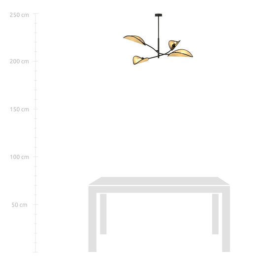 Afmetingen van LOTUS 4 hanglamp boven een eettafel