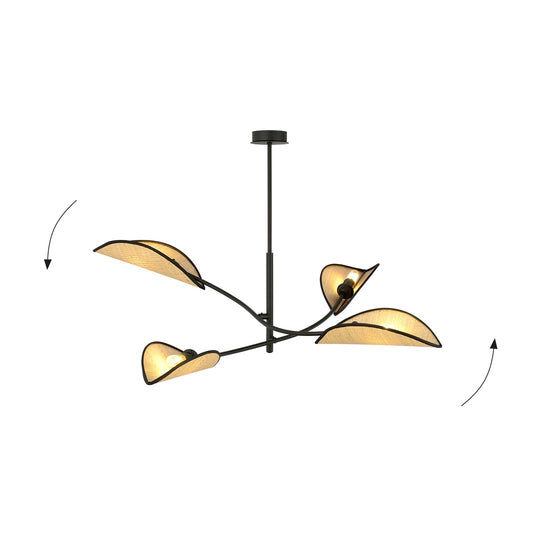 LOTUS 4 hanglamp zwart en rotan – verstelbare armpositie weergegeven