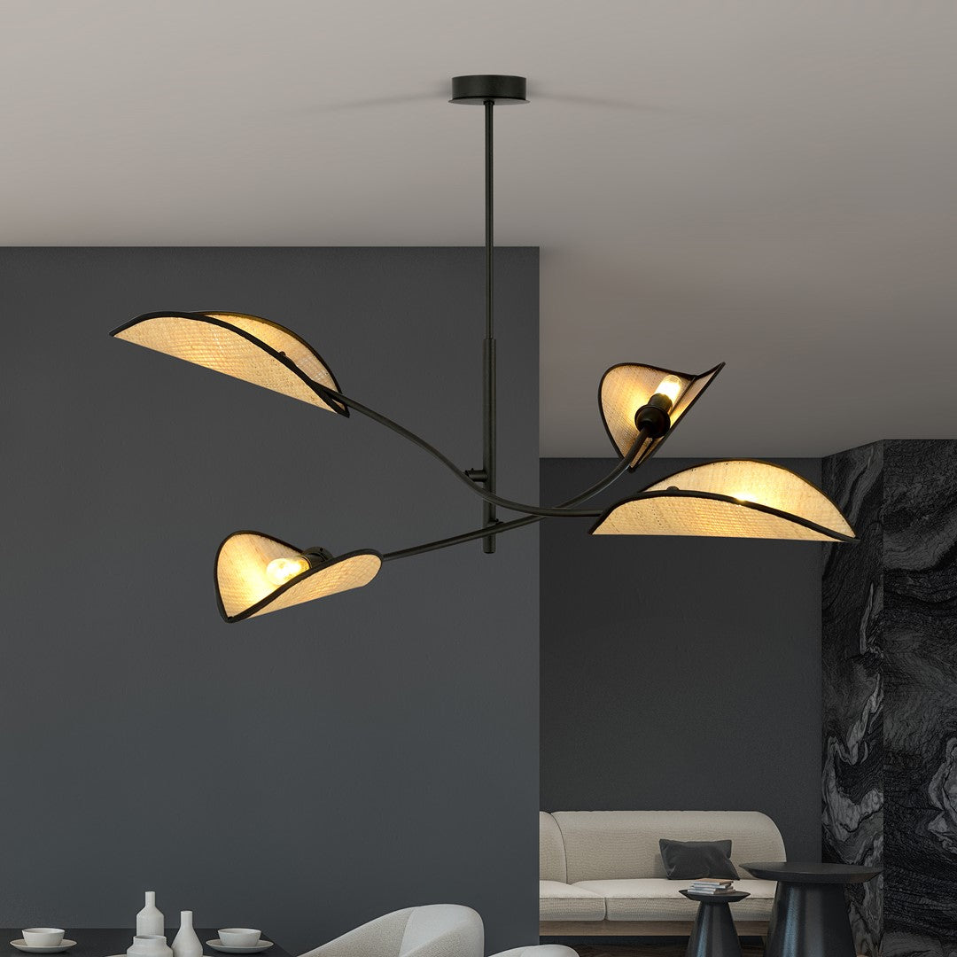 LOTUS 4 hanglamp verlicht in donkere moderne woonkamer