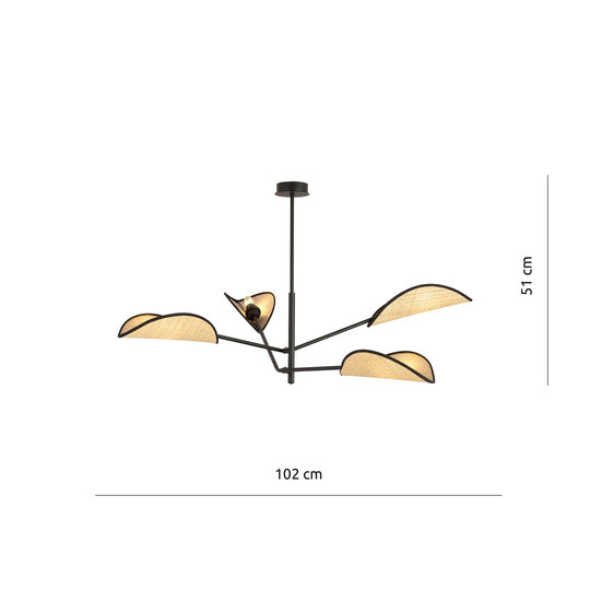 Afmetingen van VENE 4 hanglamp zwart en rotan