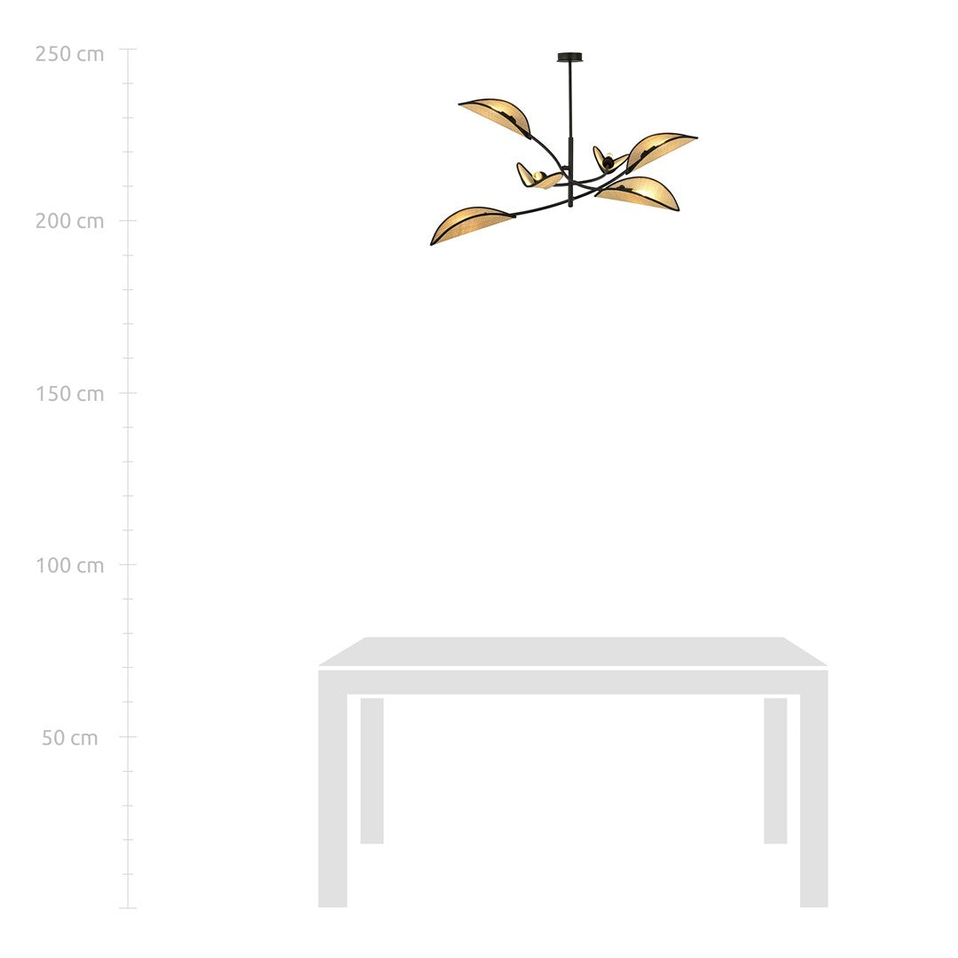 LOTUS 6 hanglamp boven eettafel met schaalweergave