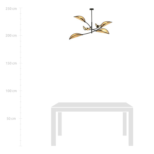 LOTUS 6 hanglamp boven eettafel met schaalweergave