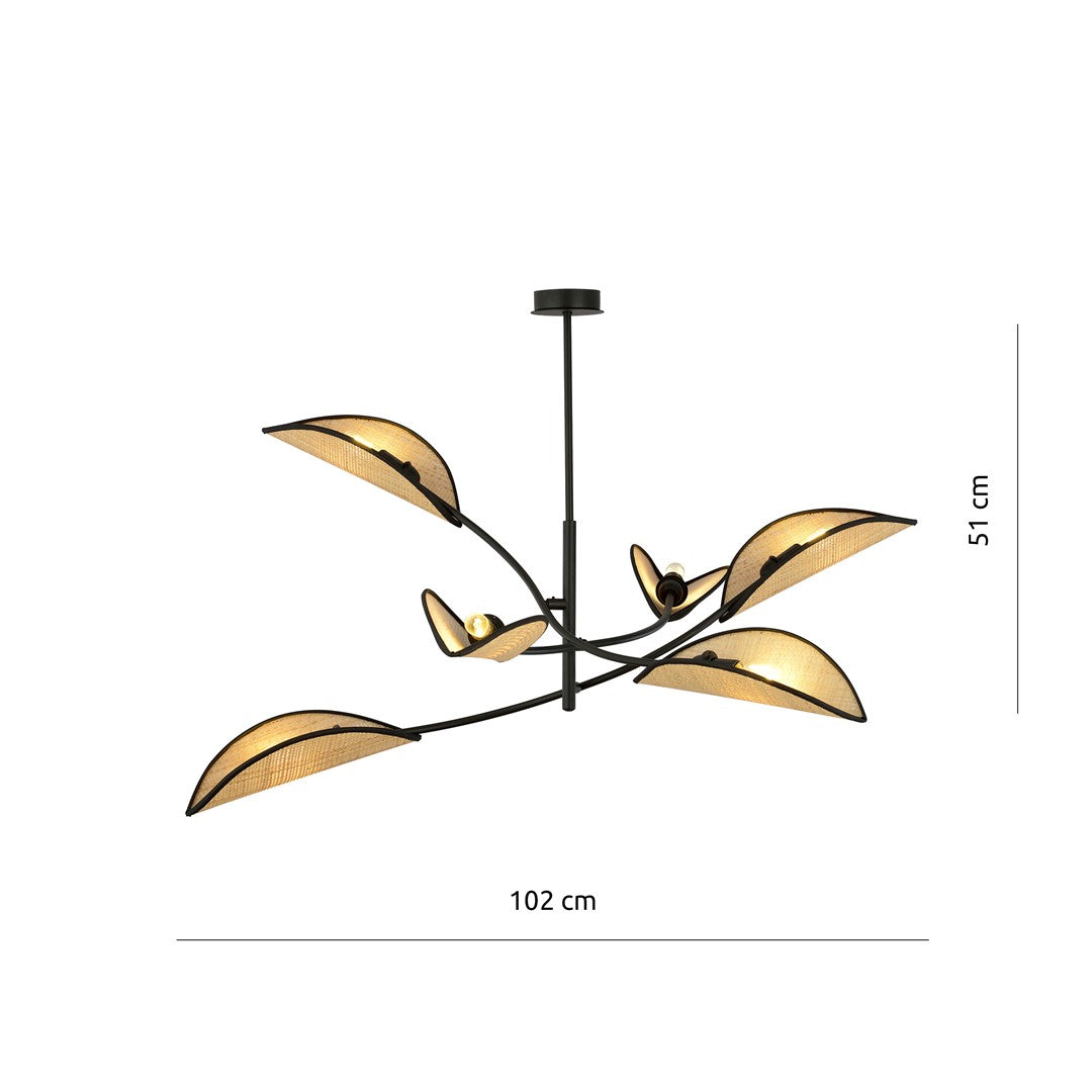 Afmetingen van LOTUS 6 hanglamp zwart en rotan
