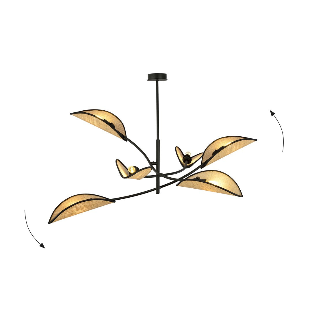 LOTUS 6 hanglamp met organisch gevormde rotan kappen