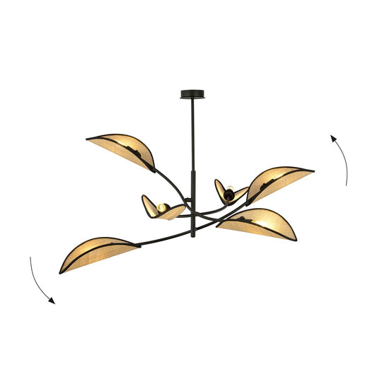 LOTUS 6 hanglamp met organisch gevormde rotan kappen