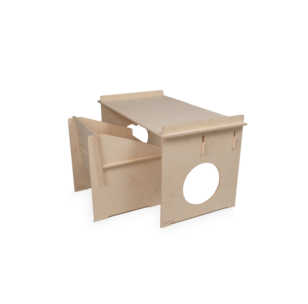 Easyclick tafelset Athene C3 houten kindertafel met stoel in natuurlijke Japandi stijl voor spelen, leren en creativiteit.