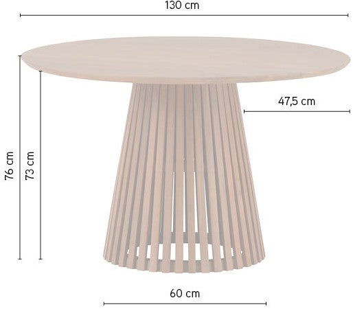 Japandi eetkamer met ronde eettafel van massief acaciahout afmetingen