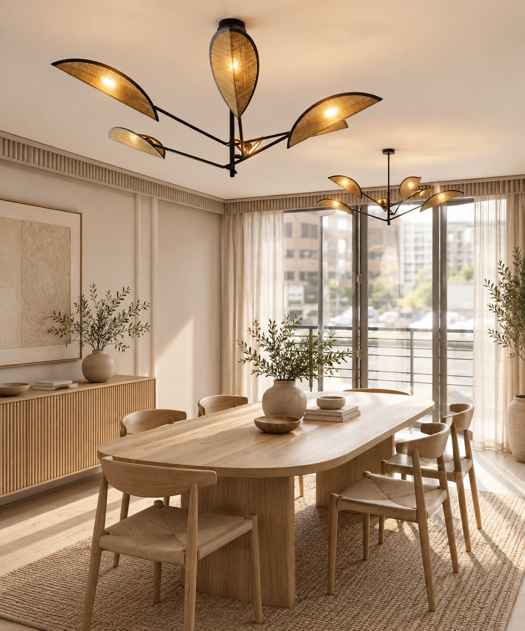 VENE 6 hanglamp boven eettafel in Japandi interieur
