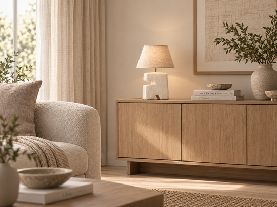 L’Objet tafellamp wit S in Japandi woonkamer