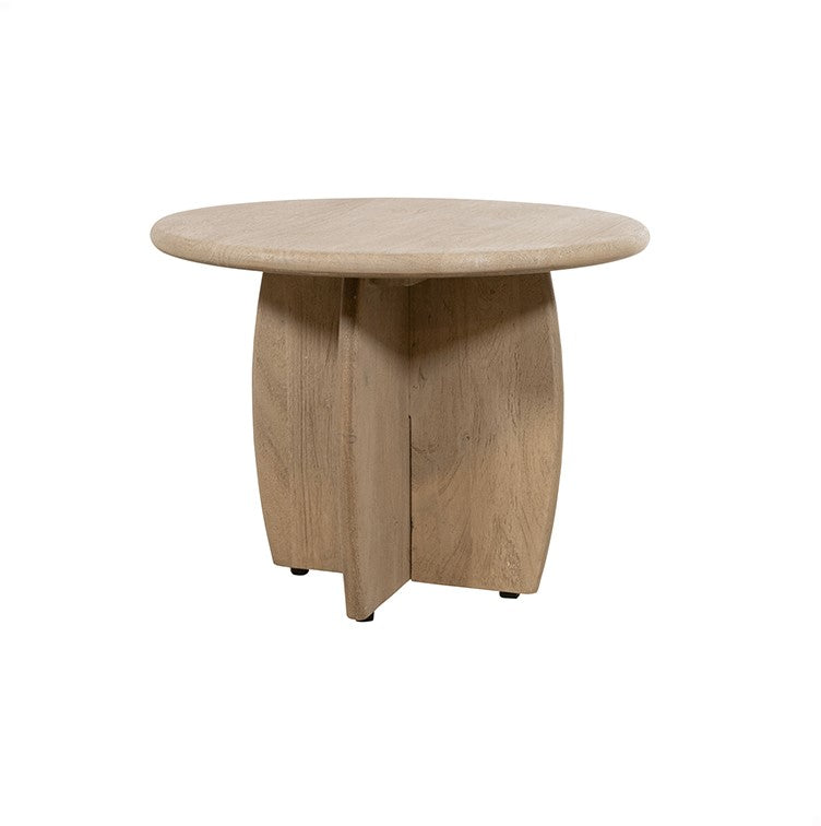 Ronde bijzettafel van acaciahout met natuurlijke houttint en organisch design