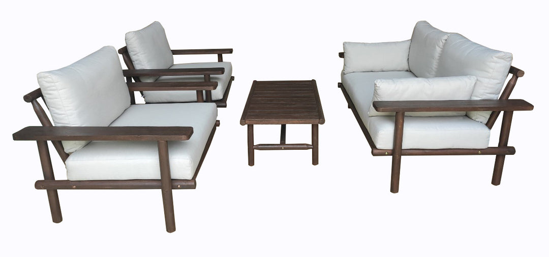 Laruna loungeset van acaciahout in vintage dark teak-look met Royal Sand kussens