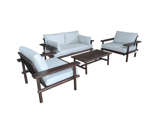 Laruna loungeset met bank, fauteuils en salontafel in vintage dark teak-look