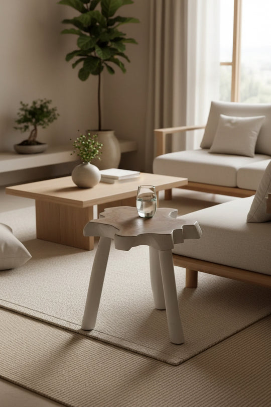 Organic bijzettafel in een rustig Japandi interieur