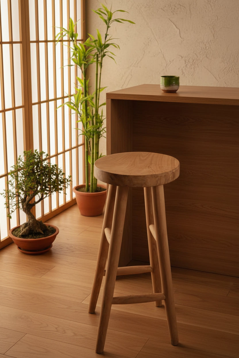 Kedut barkruk in een rustig Japandi interieur