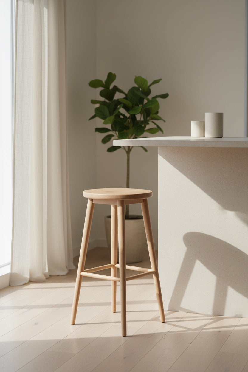 Kedut barkruk in een rustig Japandi interieur