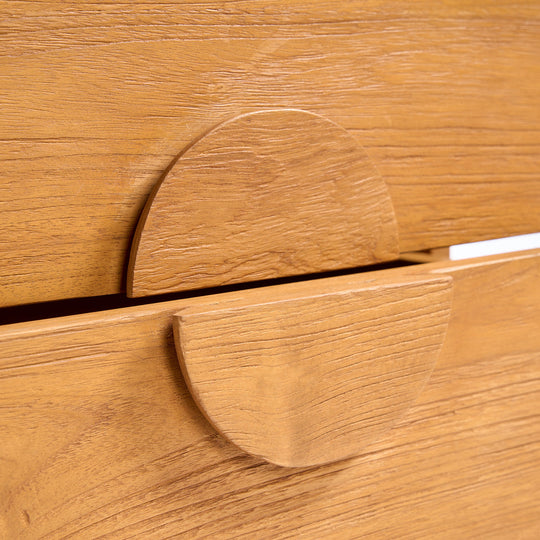 Detail van de houtnerf en ronde handgreep van Eclipse