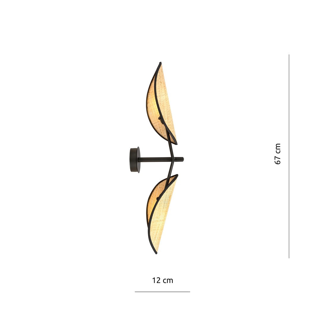 Afmetingen van VENE K2 wandlamp zwart en rotan