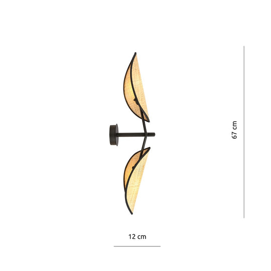 Afmetingen van VENE K2 wandlamp zwart en rotan