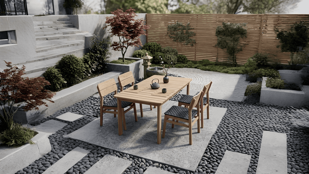 Jala Garden outdoor dining set - 5-piece - acacia wood, light teak look - flat cord 20 mm anthracite