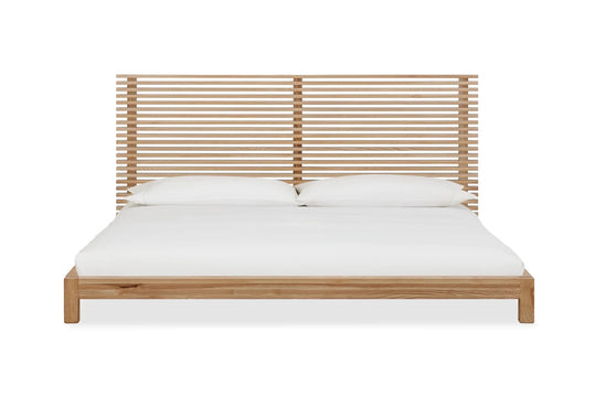 Tanner Japandi bed 160x200 cm van massief essenhout met latten hoofdbord