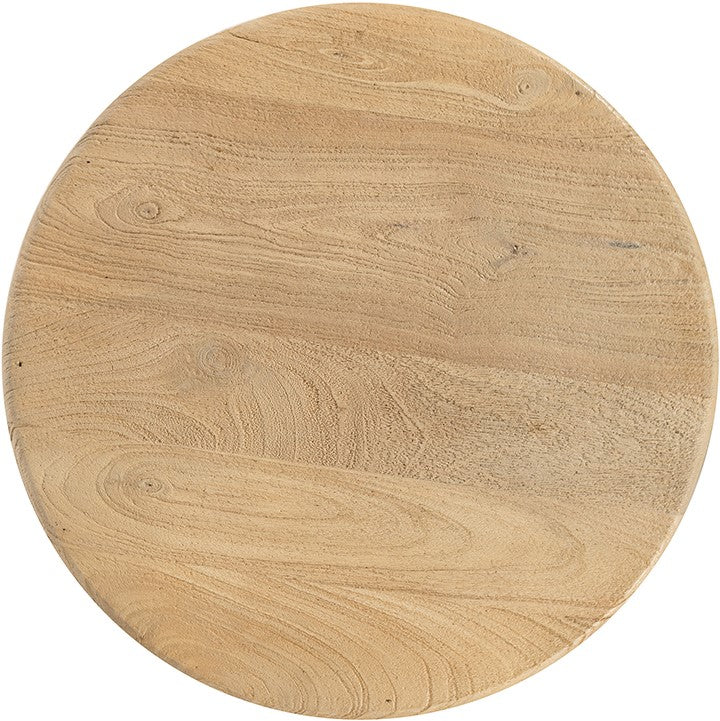 Minimalistische bijzettafel van hout met ronde tafelblad en open onderstel