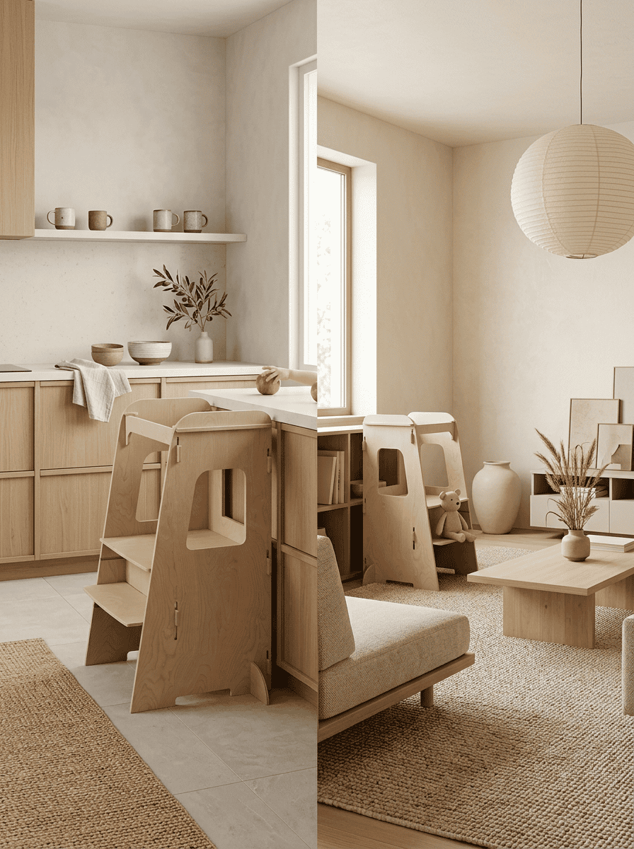 Duurzame Montessori leertoren van hout met natuurlijke houtkleur