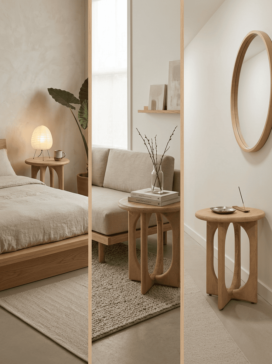 Houten bijzettafel als stijlvol accent in een warm Japandi interieur